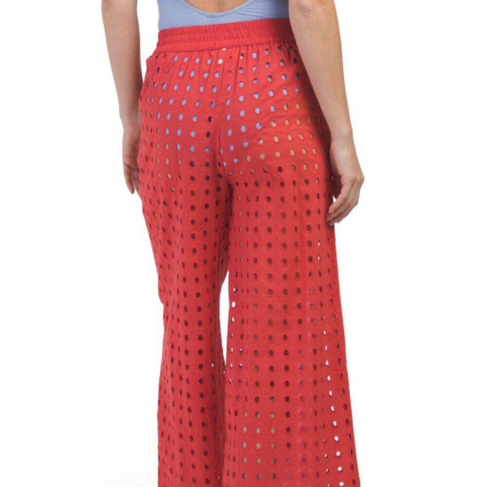 NEW TRUE DESTINATION Cotton Eyelet Cover-Up Pants red for women 267tn - Picture 4 of 8